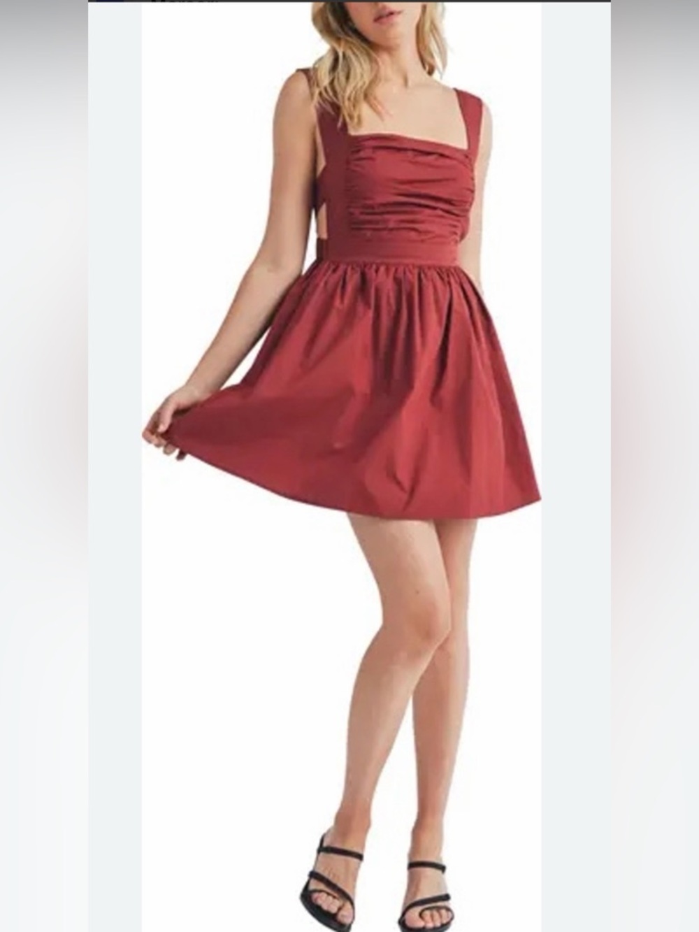 NWT All in Favor Square-Neck Apron style Mini Dress Brick red size M